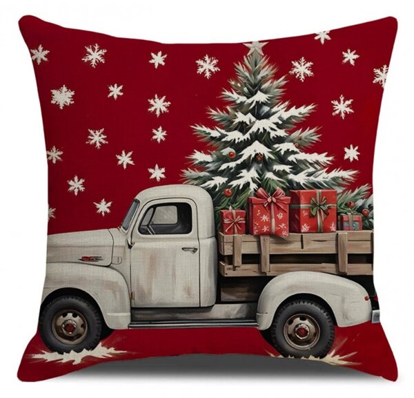 Świąteczna poszewka na poduszkę TRUCKMAS 45x45 cm, czerwona