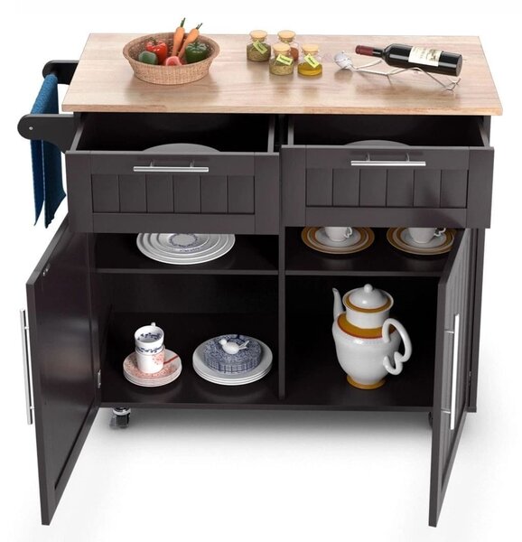 Wyspa kuchenna na kółkach z szafkami i szufladami 94 x 46 x 94 cm