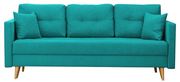 Komplet wypoczynkowy skandynawski do salonu sofa + 2 fotele z podnóżkami Turkusowy