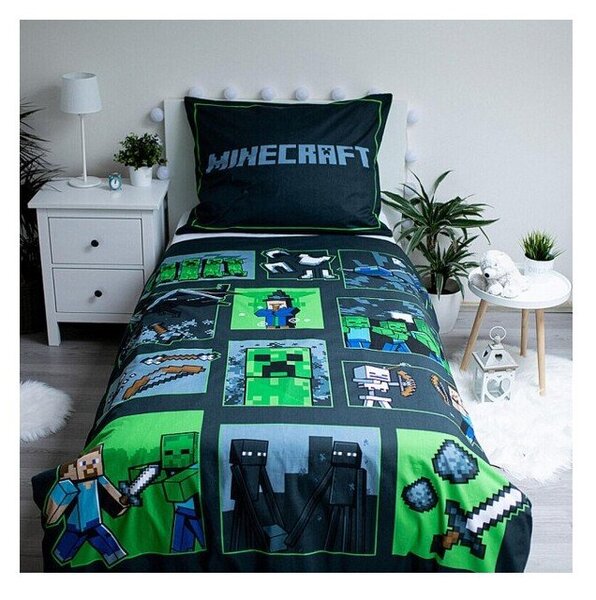 Bawełniana dziecięca pościel jednoosobowa 140x200 cm Minecraft Survival Mode – Jerry Fabrics