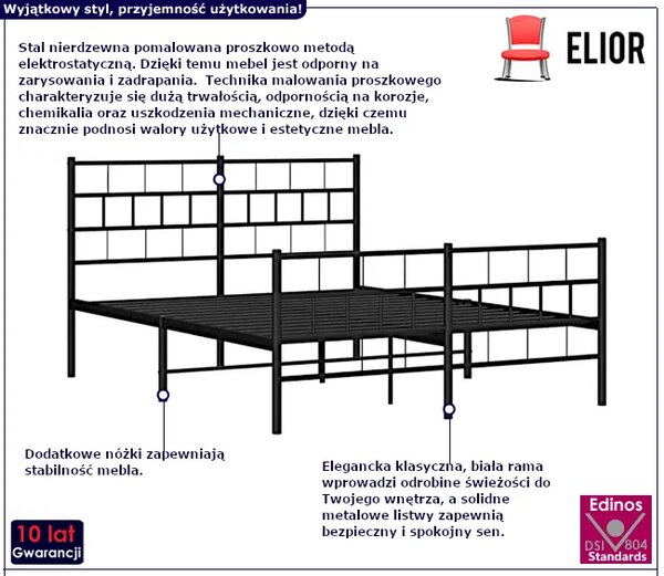 Czarne dwuosobowe metalowe łóżko 120x200 S5-E40