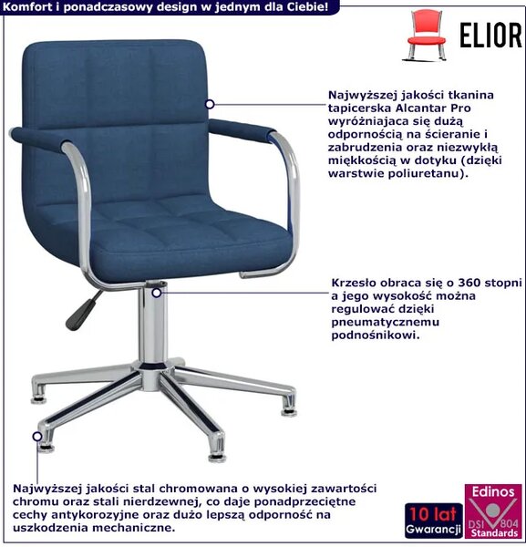 Niebieski nowoczesny fotel obrotowy biurowy bez kółek F6-S48