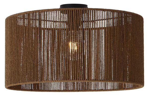 Lampa sufitowa czarna z brązowym abażurem z papierowego sznurka 50/50/25 - Combi
