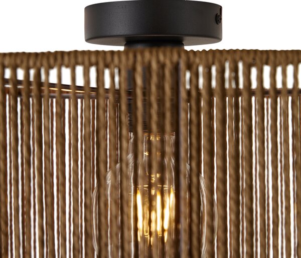 Lampa sufitowa czarna z brązowym abażurem z papierowego sznurka 50/50/25 - Combi