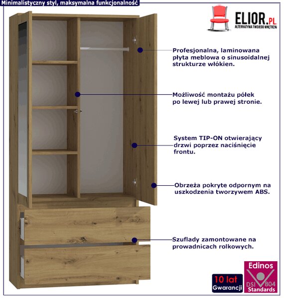 Nowoczesna szafa z szufladami dąb artisan W3-L07