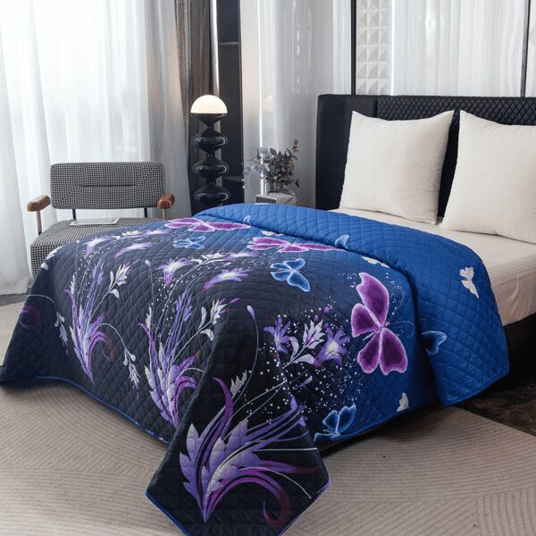 Narzuta na łóżko VIOLET BUTTERFLY, ciemnoniebieska Rozmiar: 170 x 210 cm