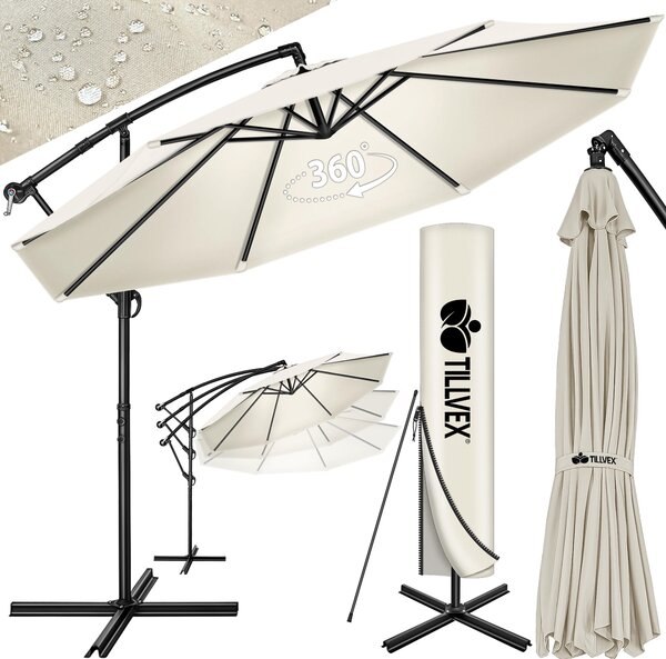 Tillvex parasol beżowy Ø 350 cm parasol wiszący parasol ogrodowy parasol market parasol na korbkę balkon aluminiowy uchylny beżowy - Ø350cm