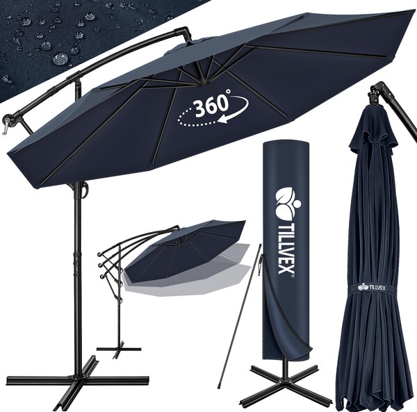 Tillvex parasol granatowy Ø 300 cm parasol wiszący parasol ogrodowy parasol market parasol na korbę balkon aluminiowy uchylny