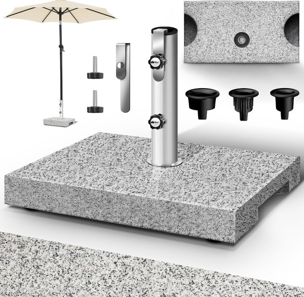 Stojak na parasol tillvex® Granite z uchwytem transportowym szary - 27 kg prostokątny | stojak na parasol parasol z rurą ze stali nierdzewnej | stojak na parasol balkonowy do masztów parasolowych 16-48 mm i średnicy parasola 300 cm