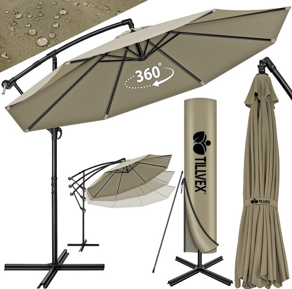 Tillvex parasol brązowy Ø 350 cm parasol wiszący parasol ogrodowy parasol market korba balkon aluminiowy uchylny brązowy - Ø350cm