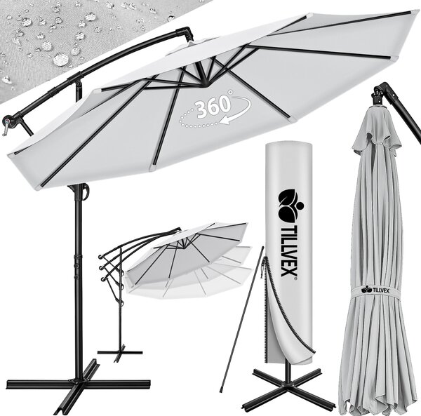 Tillvex parasol szary Ø 350 cm parasol wiszący parasol ogrodowy parasol market parasol na korbkę balkon aluminiowy uchylny szary - Ø350cm