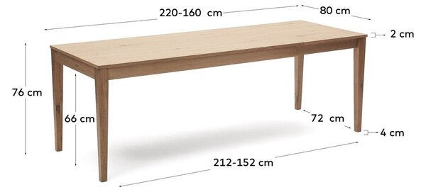 Rozkładany stół z blatem w dekorze dębu 80x160 cm Yain – Kave Home