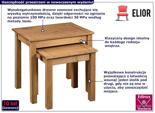 Zestaw 2 stolików wsuwanych pod siebie drewno sosnowe S7-D84