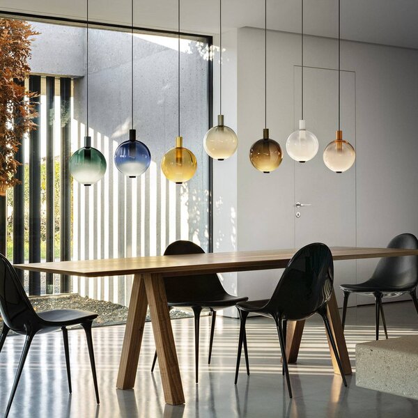 OLEV Lampa wisząca szklana Beam Stick Nuance, możliwość ściemniania, aluminiowy / szary / cynkowy, salon / jadalnia, szkło, design