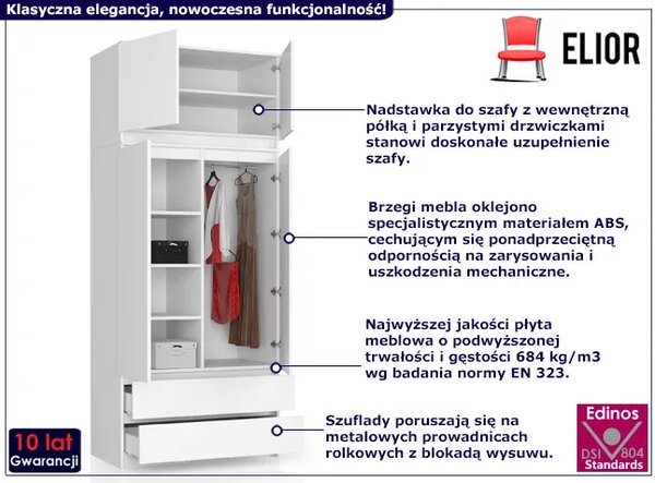 Biała Dwudrzwiowa Szafa Z Nadstawką N0-W33