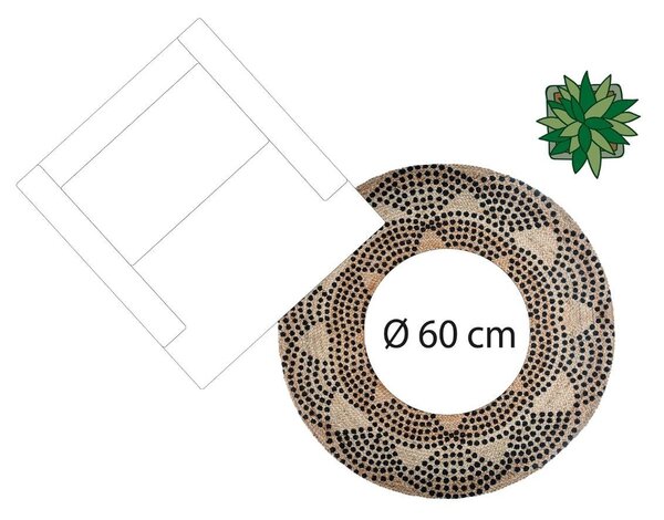 Dywan z juty okrągły, Ø 120 cm, geometryczny nadruk