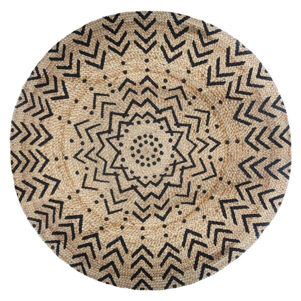 Dywan z juty okrągły, Ø 120 cm, geometryczny nadruk