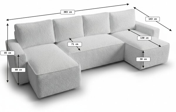 Rozkładana sofa narożna w kształcie U SMART BOUCLE 303x143 cm, ciemnobeżowa