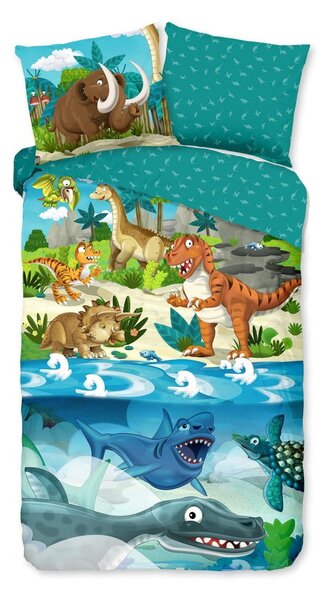 Niebieska bawełniana pościel dziecięca jednoosobowa 140x220 cm Prehistoric – Good Morning