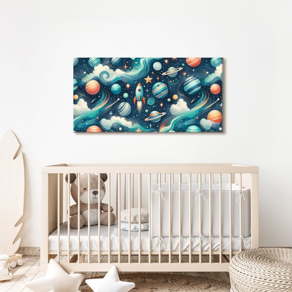 Obraz rakieta i planety w kosmosie