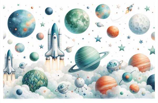 Obraz rakieta między planetami