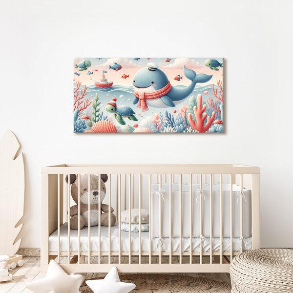 Obraz wieloryb i żółw w oceanie