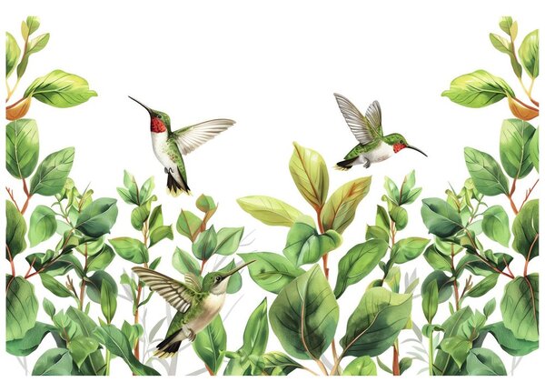 Tapeta kolibry i liście