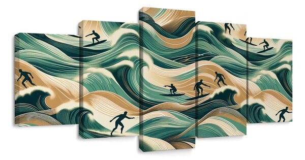 5-częściowy obraz morskie fale i surfing