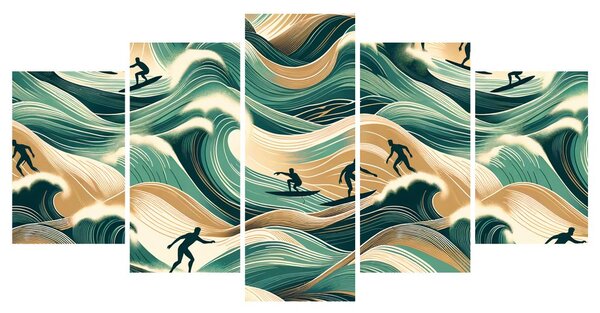 5-częściowy obraz morskie fale i surfing