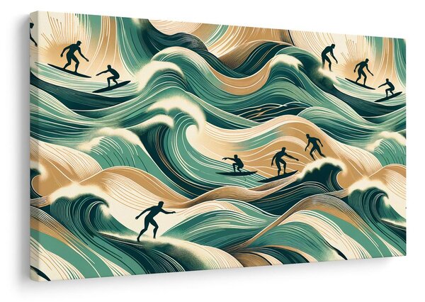 Obraz surferzy w dynamicznym krajobrazie