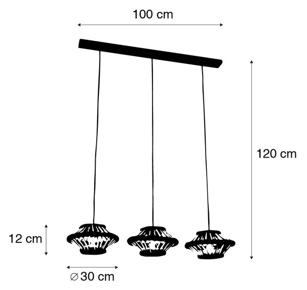 Orientalna lampa wisząca bambusowa z czarną wydłużoną 3-światłem - Evalin Oswietlenie wewnetrzne