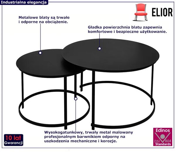 Czarny komplet dwóch stolików kawowych - Eloise