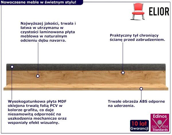 Półka ścienna dąb navarra + grafit - Exio 7X
