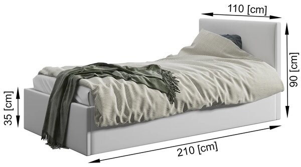 Szare tapicerowane łóżko z pojemnikiem P7-P17