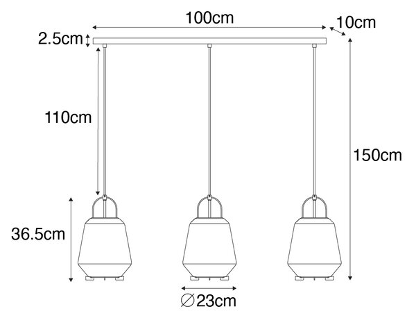 Lampa wisząca czarna z przydymionym szkłem 23 cm owalna 3-światłowa - Kevin