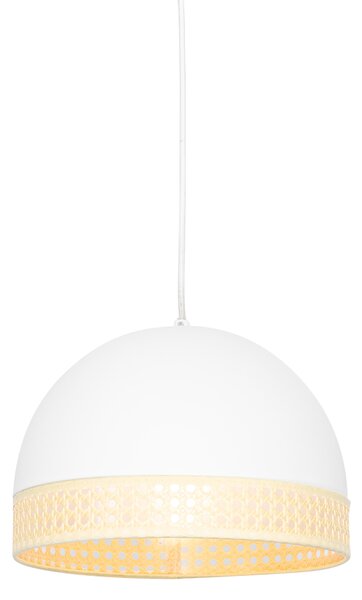Orientalna lampa wisząca biała z rattanem 30 cm - Magna Rattan Oswietlenie wewnetrzne