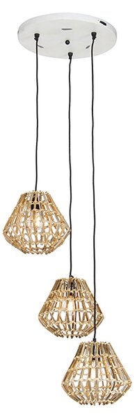 Bambusowa lampa wisząca z białymi okrągłymi 3 światłami - Canna Diamond Oswietlenie wewnetrzne