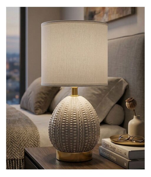 Jasnoszara lampa stołowa ceramiczna z tekstylnym kloszem (wysokość 30,5 cm) Flavi – Mauro Ferretti