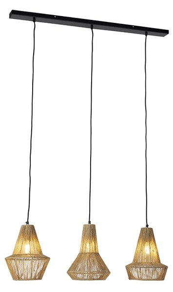 Landelijke hanglamp zwart met touw 3-lichts langwerpig - Jenthe Oswietlenie wewnetrzne