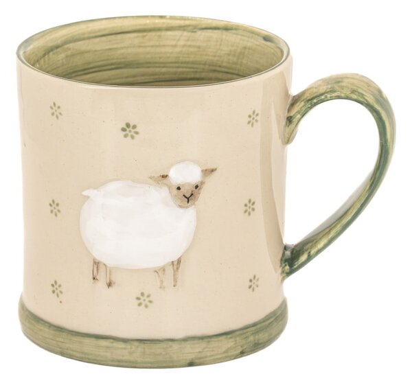 Zielono-beżowy kamionkowy kubek 225 ml Sheep – Sass & Belle