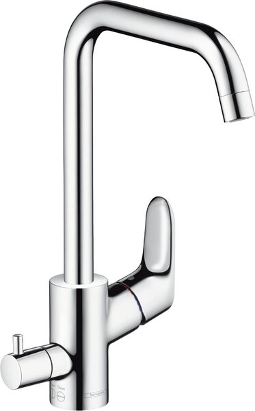 Hansgrohe Focus bateria zlewozmywakowa chrom wysoka obrotowa wylewka i zawór odcinający dopływ wody