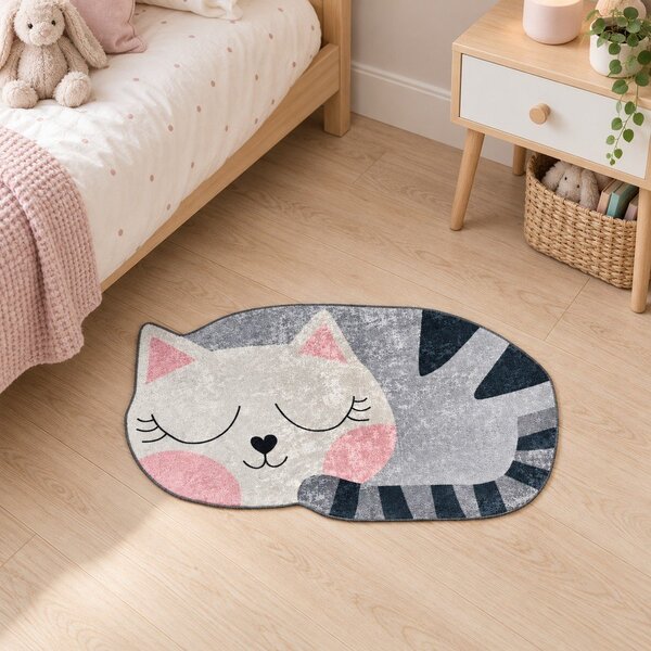 Różowy/szary dywan dziecięcy odpowiedni do prania 60x100 cm Cat – Mila Home