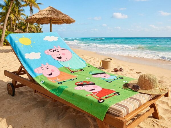 Ręcznik plażowy dziecięcy PEPPA PIG 70x140 cm kolorowy, 100% bawełniany welur