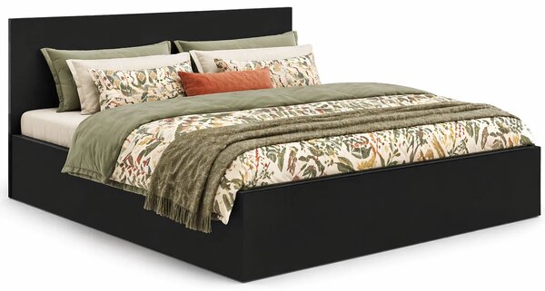 Czarne Łóżko Z Pojemnikiem I Materacem 160X200 W1-W59