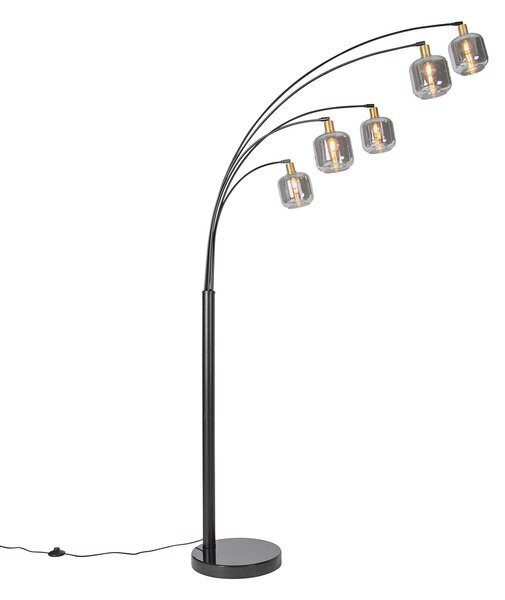 Lampa stojąca czarna ze złotem z dymionym szkłem 5-świateł - Zuzanna