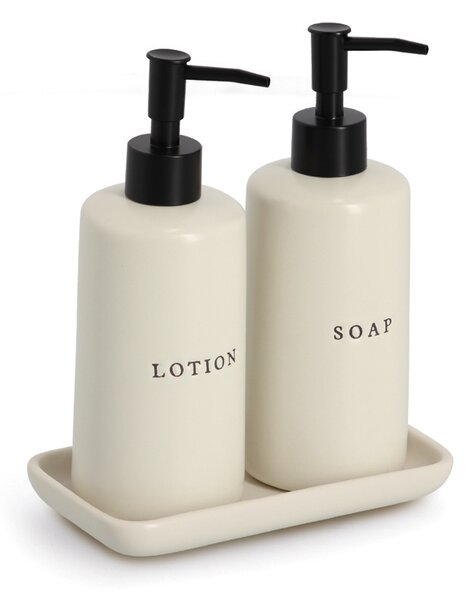Ceramiczne dozowniki do mydła i lotionu BATH STYLE, 3 elementy