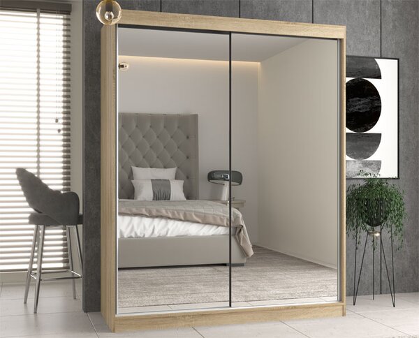 Nowoczesna garderoba z lustrami 160 cm dąb sonoma - Stoflis 8X
