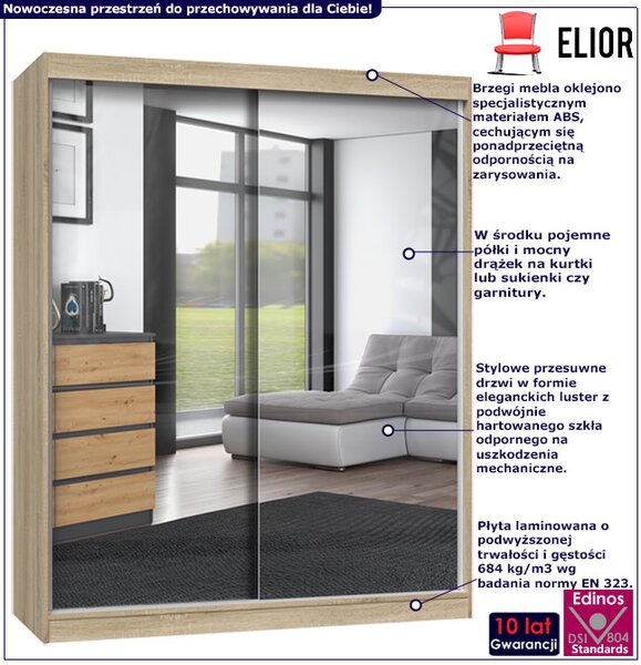 Nowoczesna garderoba z lustrami 160 cm dąb sonoma - Stoflis 8X