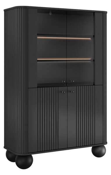 Witryna Vesper 103 cm czterodrzwiowa - czarny / czarne uchwyty / nogi kule