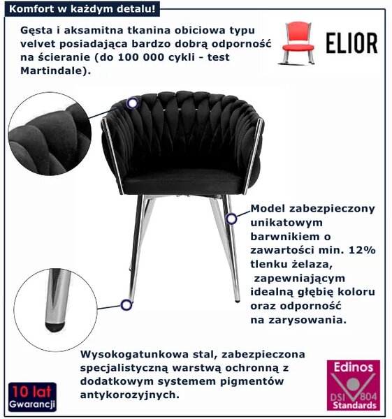 Czarne plecione krzesło tapicerowane P0-B54